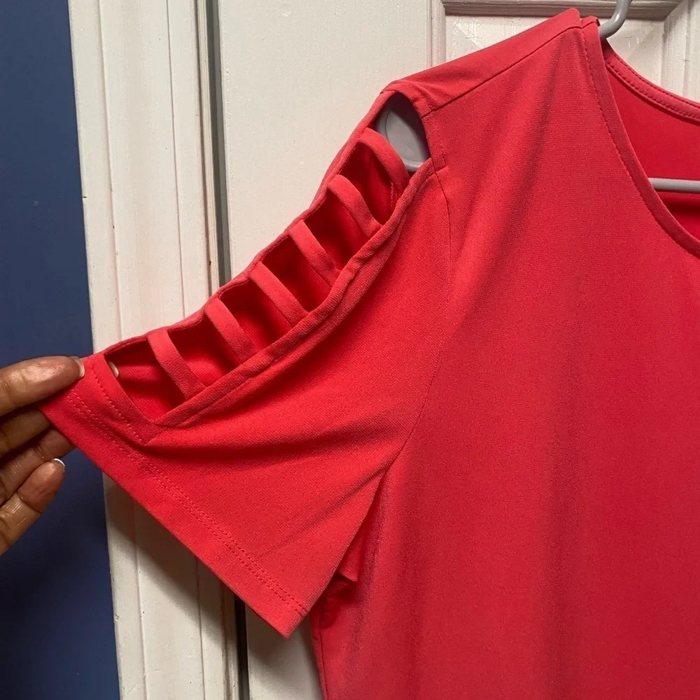 Michael Kors Red Cut Out Crew Neck Short Sleeve Blouse XL